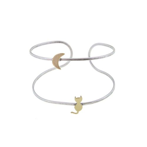 Βραχιόλι ορείχαλκος Cat & moon bracelet
