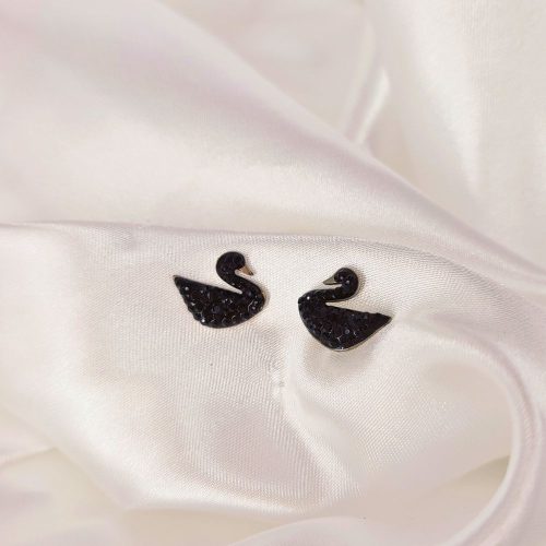 Σκουλαρίκια κύκνος ασημί/μαύρο Swan earrings L