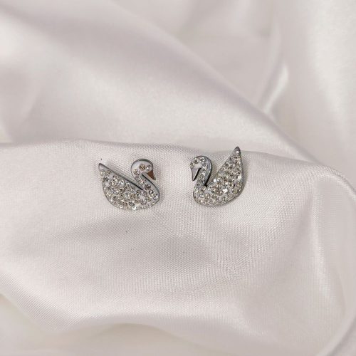 Σκουλαρίκια κύκνος ασημί/λευκό Swan earrings L