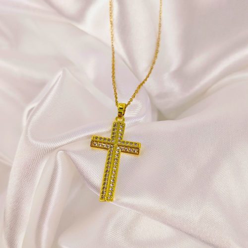 Ατσάλινο κολιέ σταυρός χρυσό Anastasia necklace