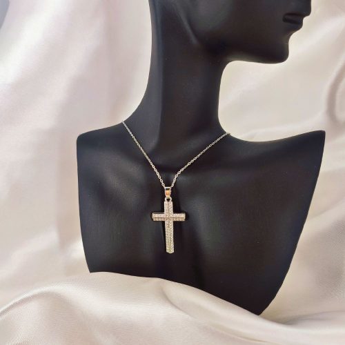 Ατσάλινο κολιέ σταυρός ασημί Anastasia necklace