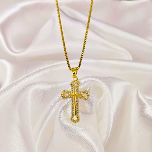Ατσάλινο κολιέ σταυρός χρυσό Basilia necklace