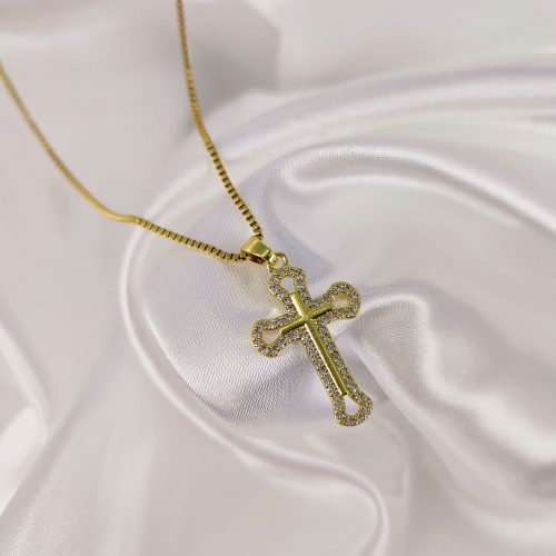 Ατσάλινο κολιέ σταυρός χρυσό Basilia necklace