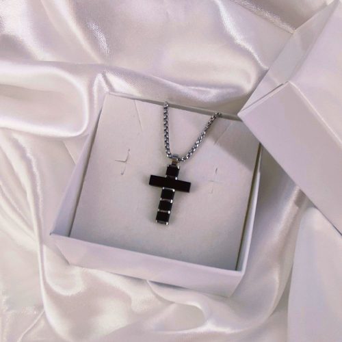 Ατσάλινο κολιέ σταυρός μαύρο/ασημί Domiel necklace