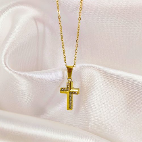 Ατσάλινο κολιέ σταυρός χρυσό Fryni necklace