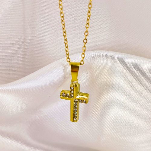 Ατσάλινο κολιέ σταυρός χρυσό Fryni necklace