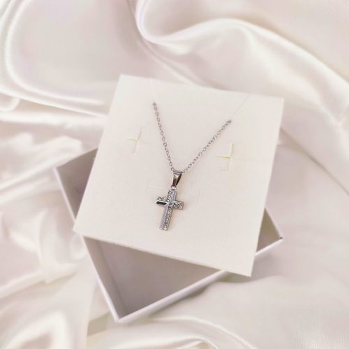 Ατσάλινο κολιέ σταυρός ασημί Fryni necklace