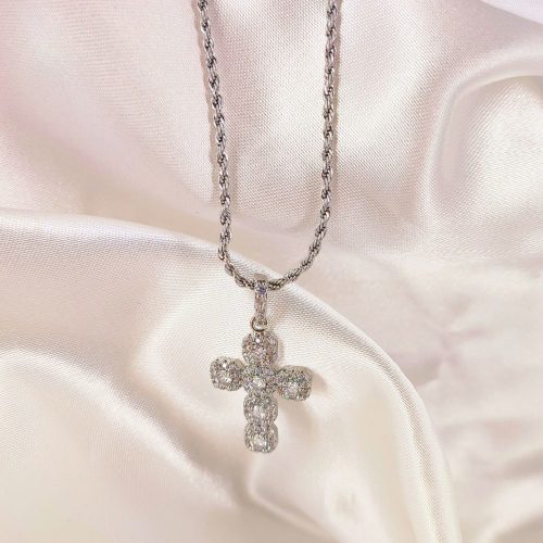 Ατσάλινο κολιέ σταυρός ασημί Leontia necklace