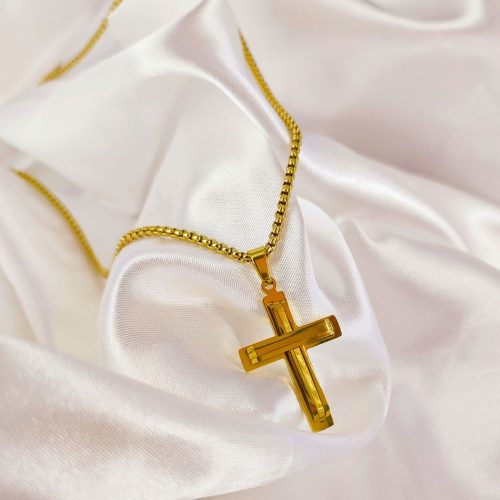 Ατσάλινο κολιέ σταυρός χρυσό Madan necklace