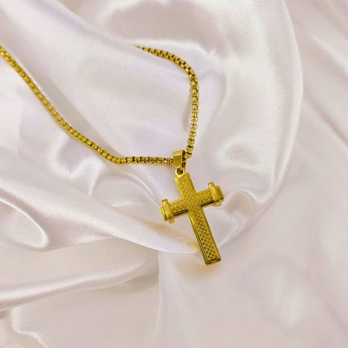 Ατσάλινο κολιέ σταυρός χρυσό Virgil necklace