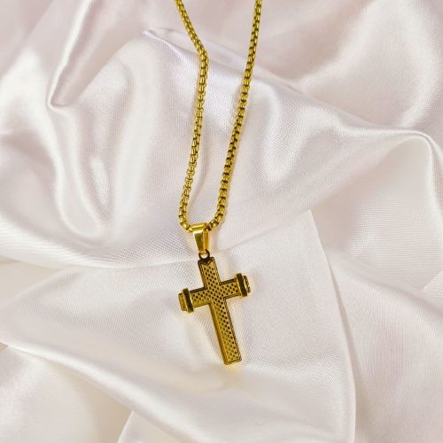 Ατσάλινο κολιέ σταυρός χρυσό Virgil necklace