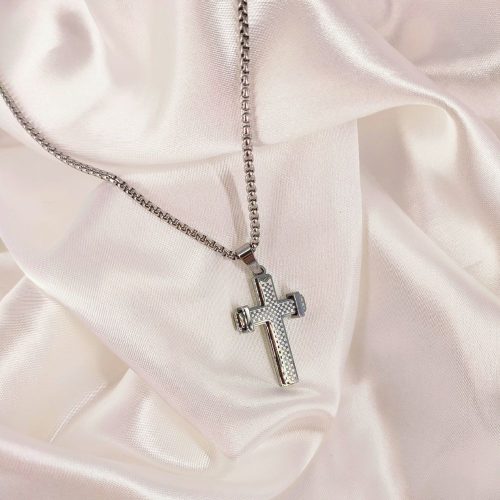 Ατσάλινο κολιέ σταυρός ασημί Virgil necklace