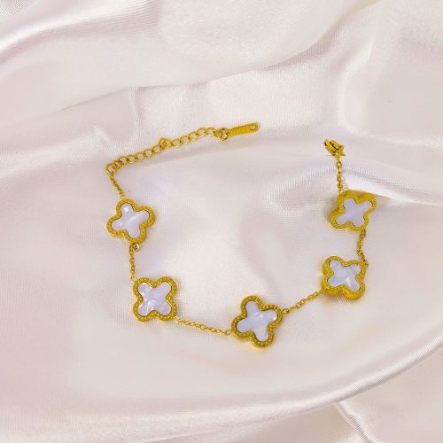 Ατσάλινο βραχιόλι χρυσό/λευκό Clover bracelet