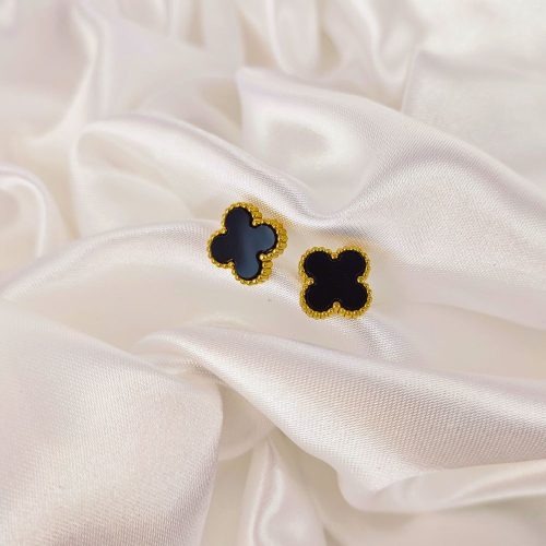 Ατσάλινα σκουλαρίκια χρυσό/μαύρο Clover earrings