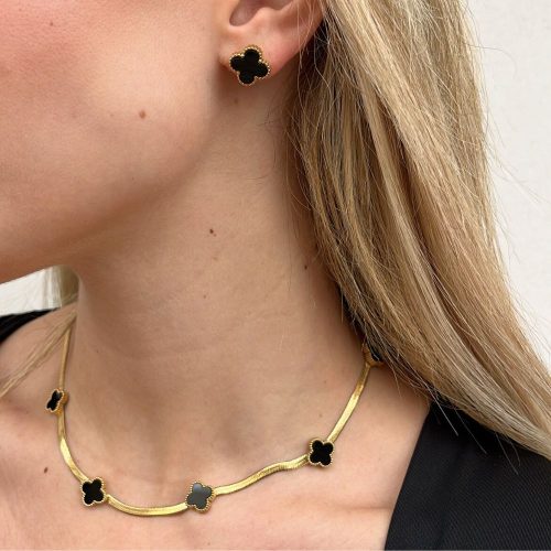 Ατσάλινο κολιέ snake χρυσό/μαύρο Clover snake necklace