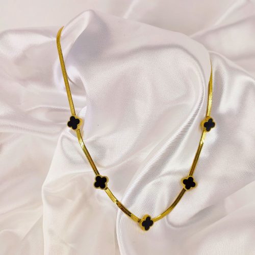 Ατσάλινο κολιέ snake χρυσό/μαύρο Clover snake necklace